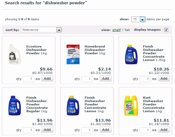 Powder from typical
              Australian supermarket