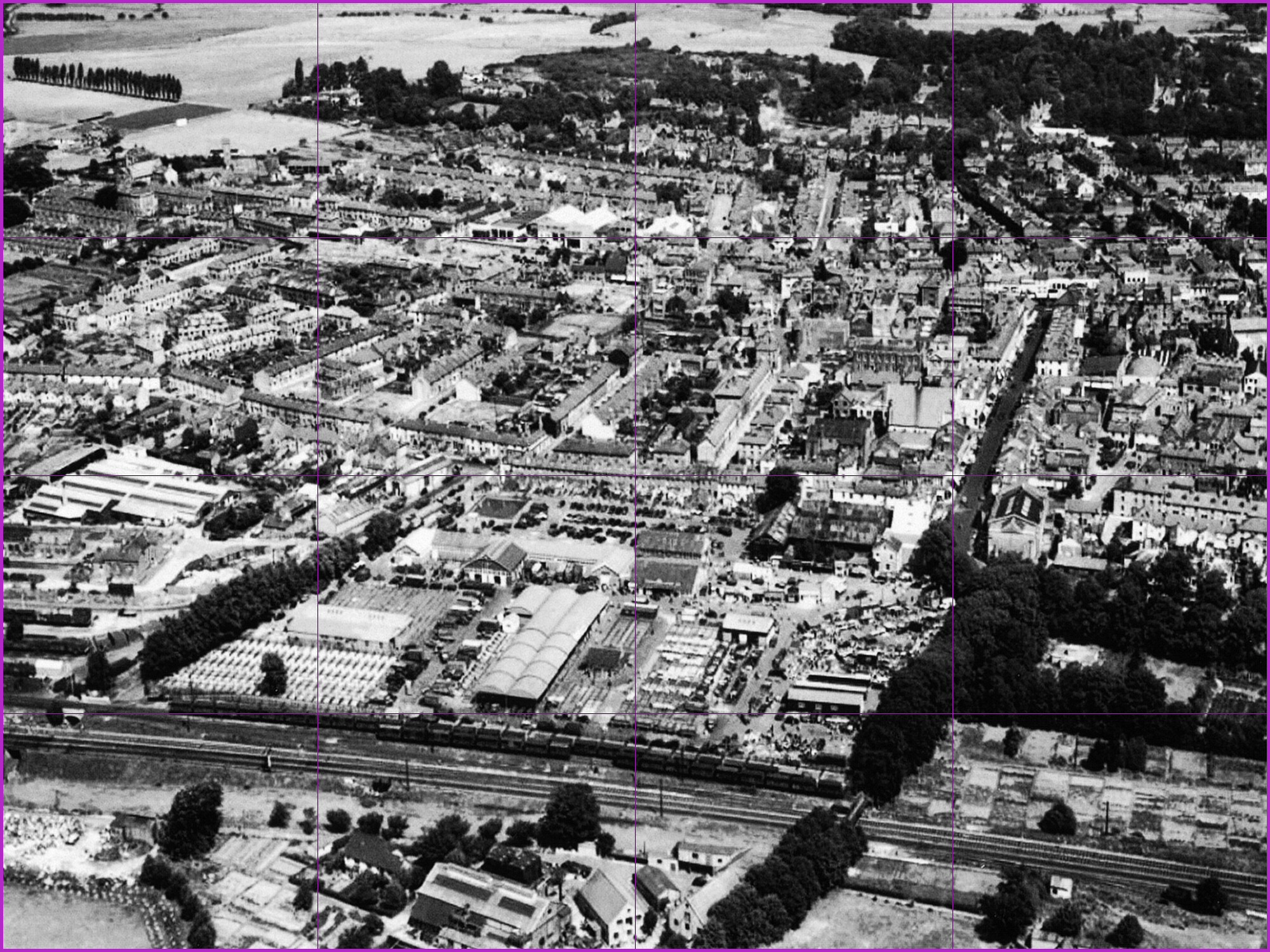 1950s aerial view to burial grounds Barrow Hill and Ashford Cemetary towards horizon