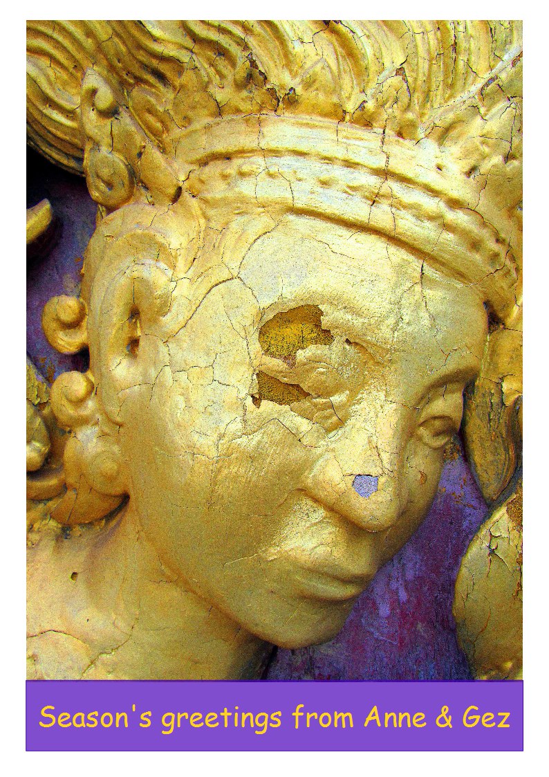 Paint peeling on a temple
                door...